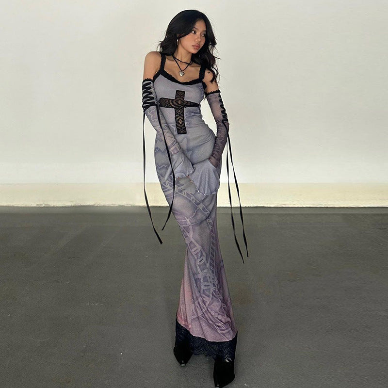 Gothic Cross Print Maxi Dress YY23668