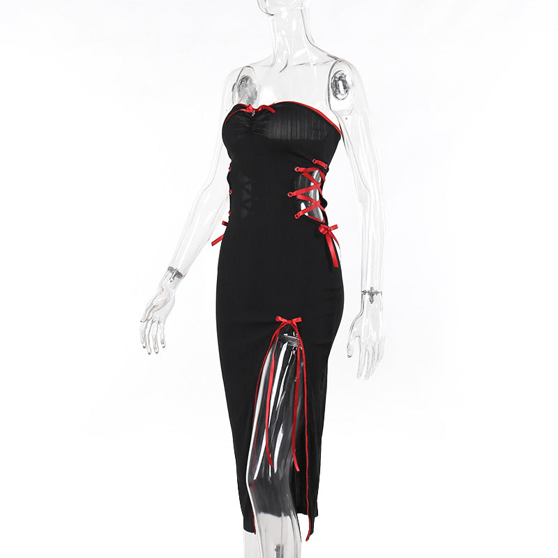 Black Gothic Slim Fit Hollow Airy Maxi Dress CF23644