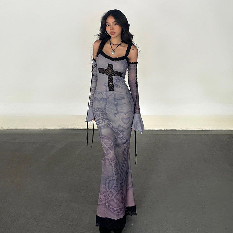 Gothic Cross Print Maxi Dress YY23668