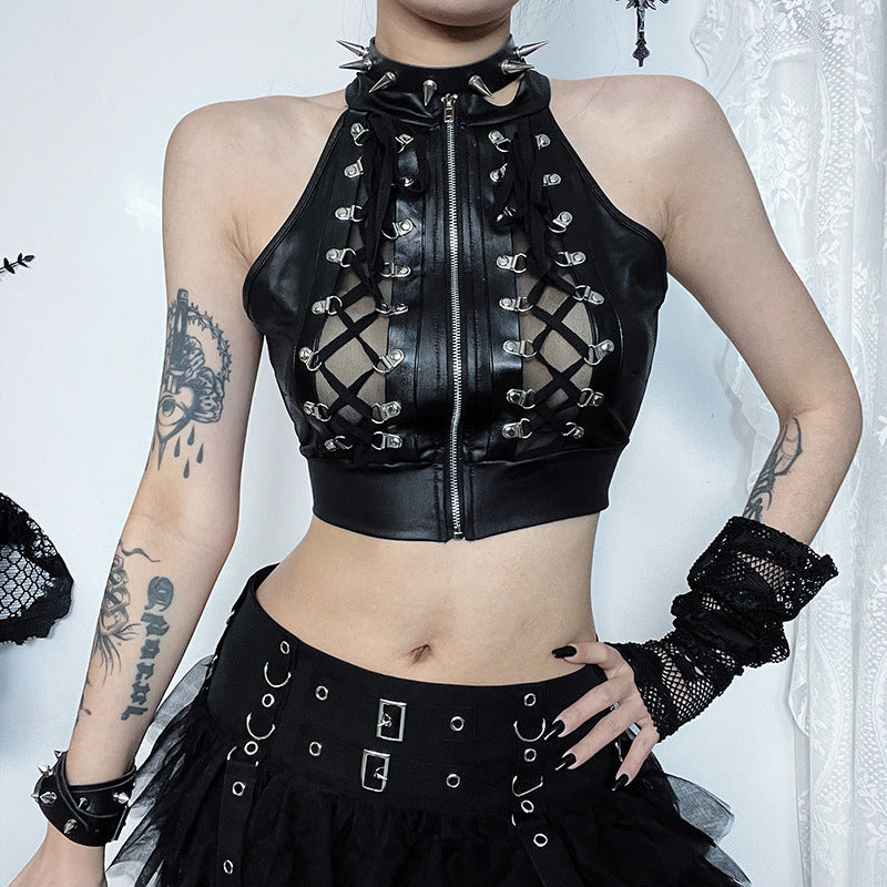 Goth Punk Style Studded Corset Crop Top CF23679