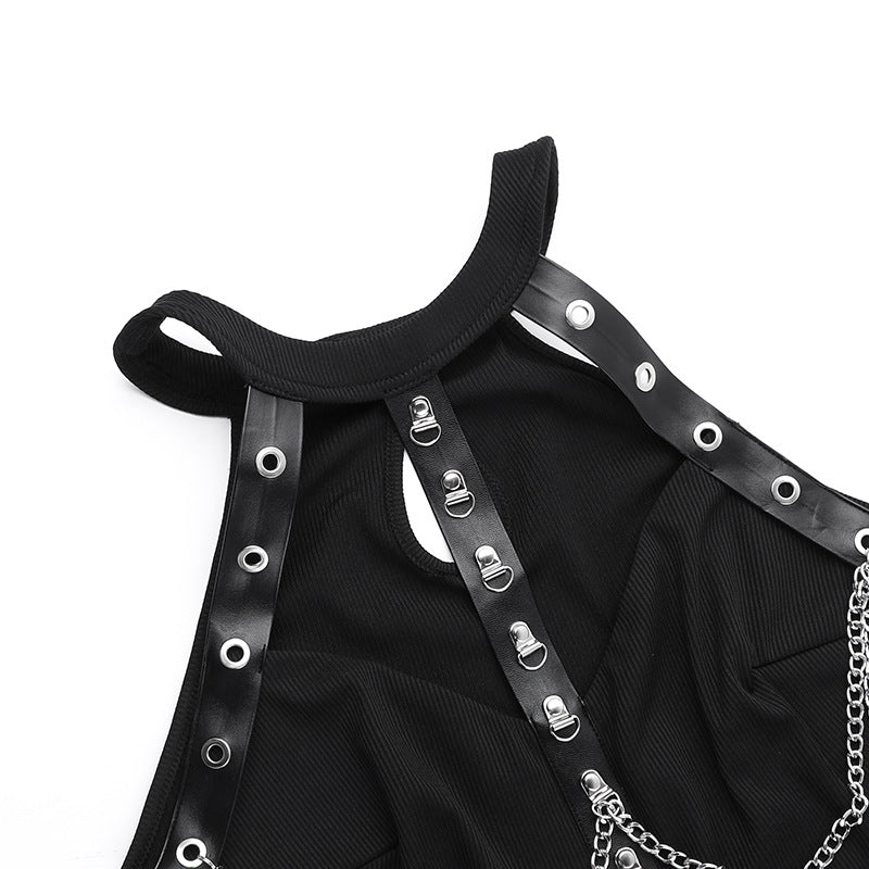 Halter Neck Bodycon Goth Punk Dress YJ24212