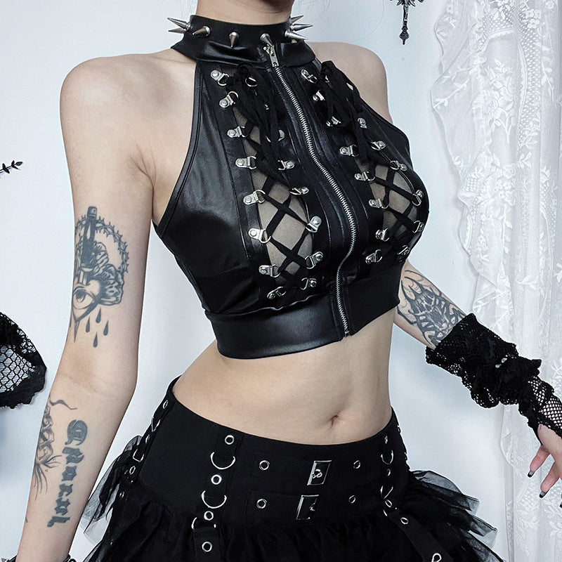 Goth Punk Style Studded Corset Crop Top CF23679