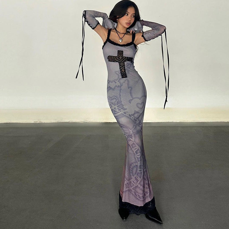 Gothic Cross Print Maxi Dress YY23668