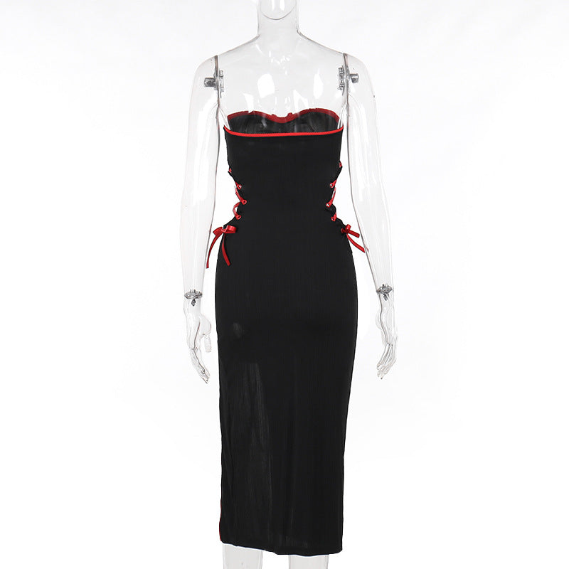 Black Gothic Slim Fit Hollow Airy Maxi Dress CF23644