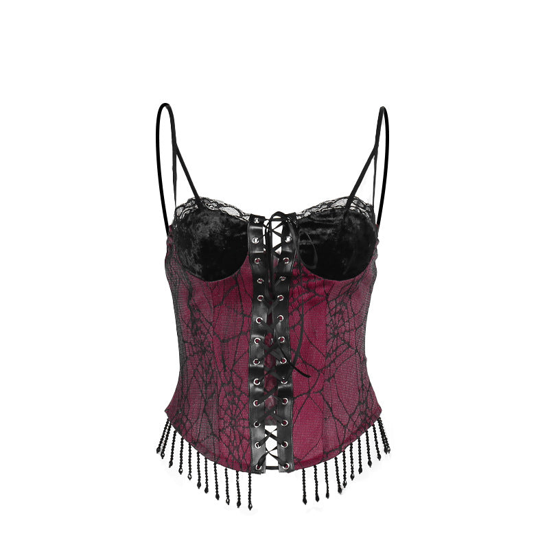 Gothic Red Spider Web Corset Strap Top CF23682T