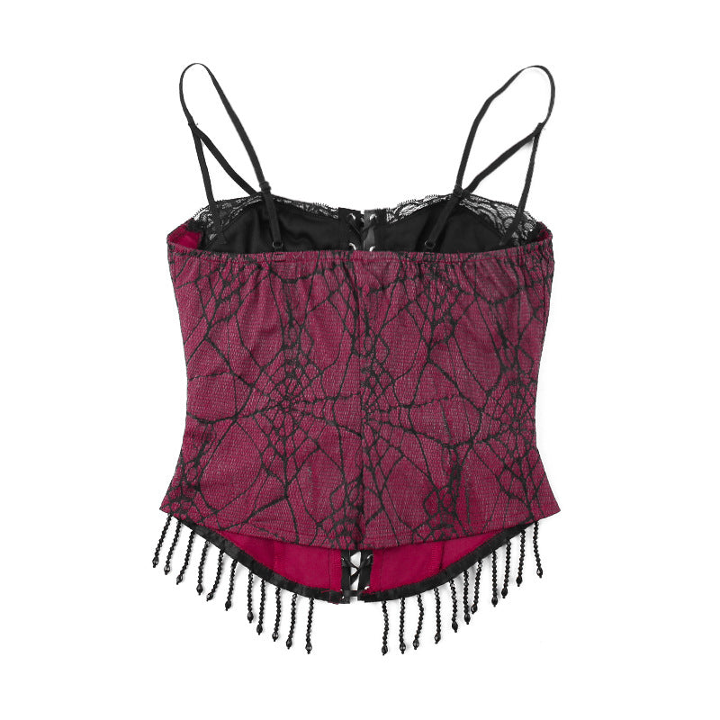 Gothic Red Spider Web Corset Strap Top CF23682T