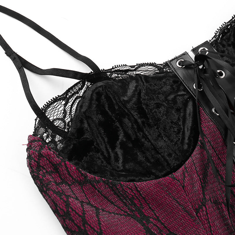 Gothic Red Spider Web Corset Strap Top CF23682T