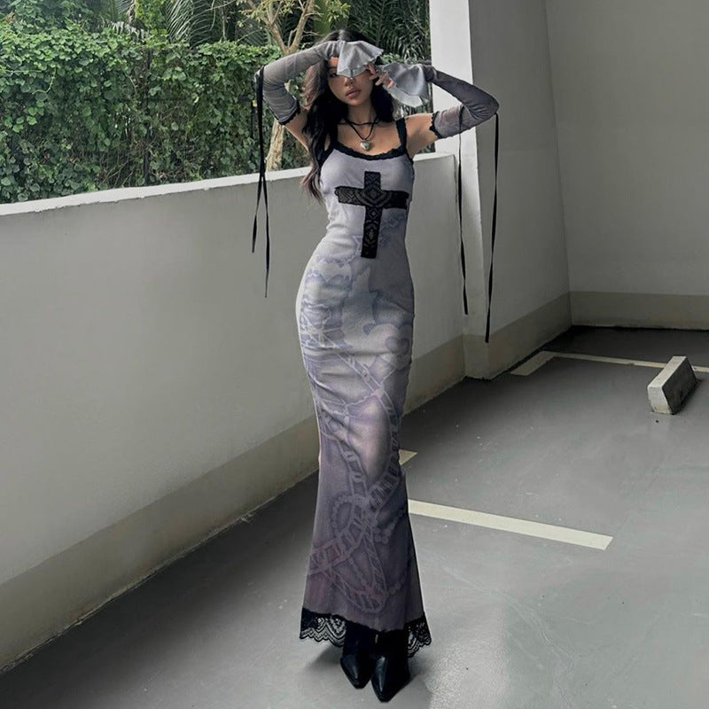 Gothic Cross Print Maxi Dress YY23668