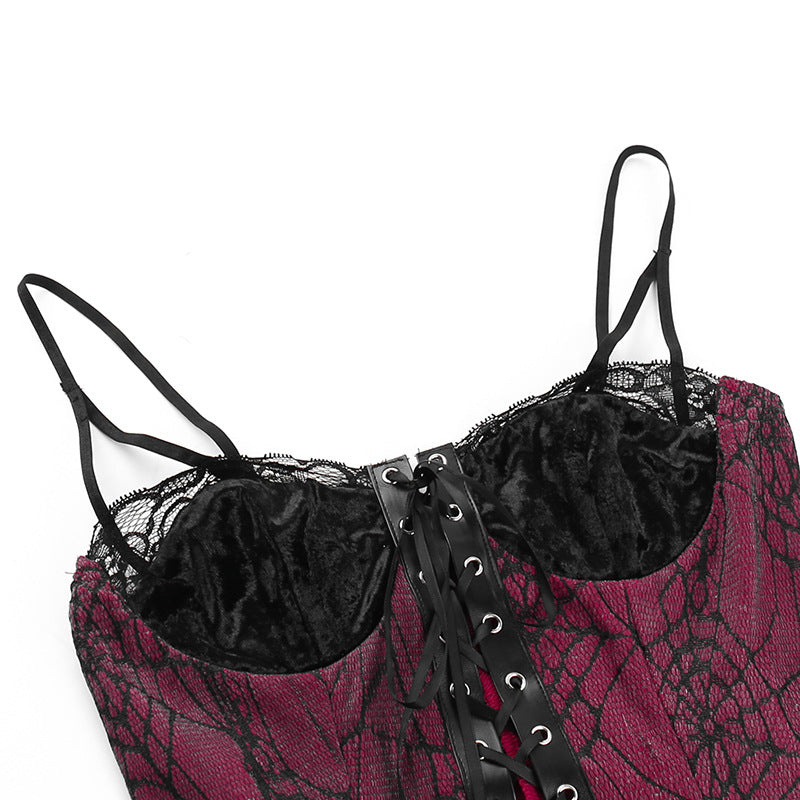 Gothic Red Spider Web Corset Strap Top CF23682T