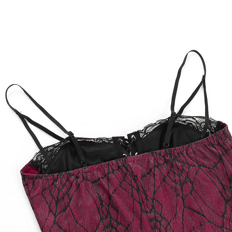 Gothic Red Spider Web Corset Strap Top CF23682T