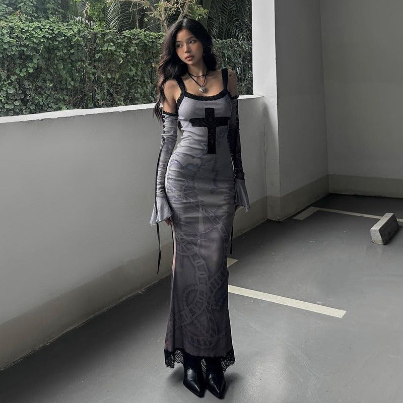 Gothic Cross Print Maxi Dress YY23668