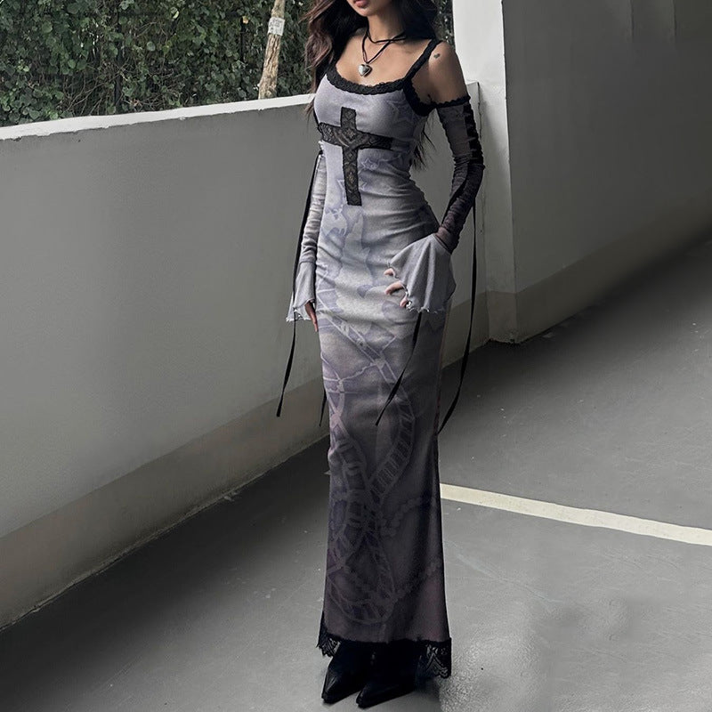 Gothic Cross Print Maxi Dress YY23668