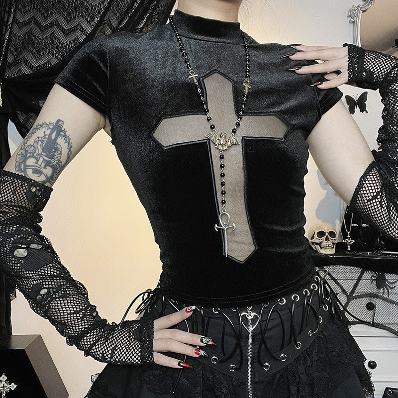 Gothic Sheer Cross Tank Top CF23095