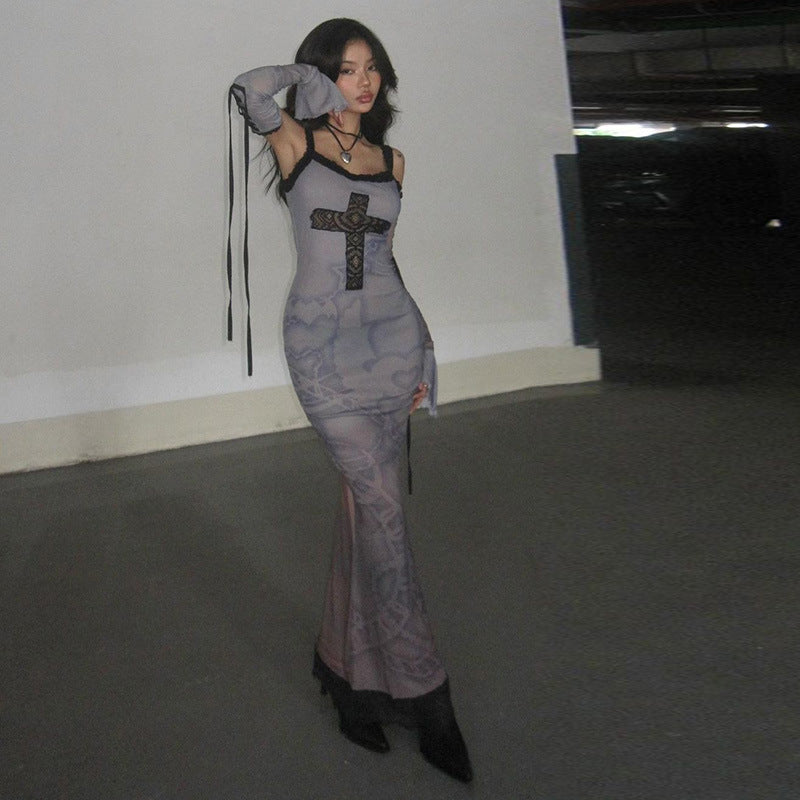 Gothic Cross Print Maxi Dress YY23668
