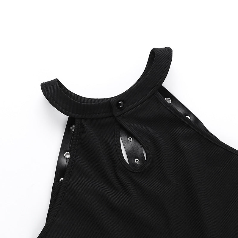 Halter Neck Bodycon Goth Punk Dress YJ24212