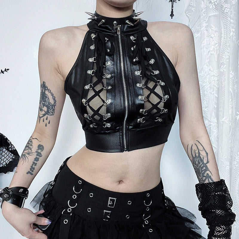 Goth Punk Style Studded Corset Crop Top CF23679