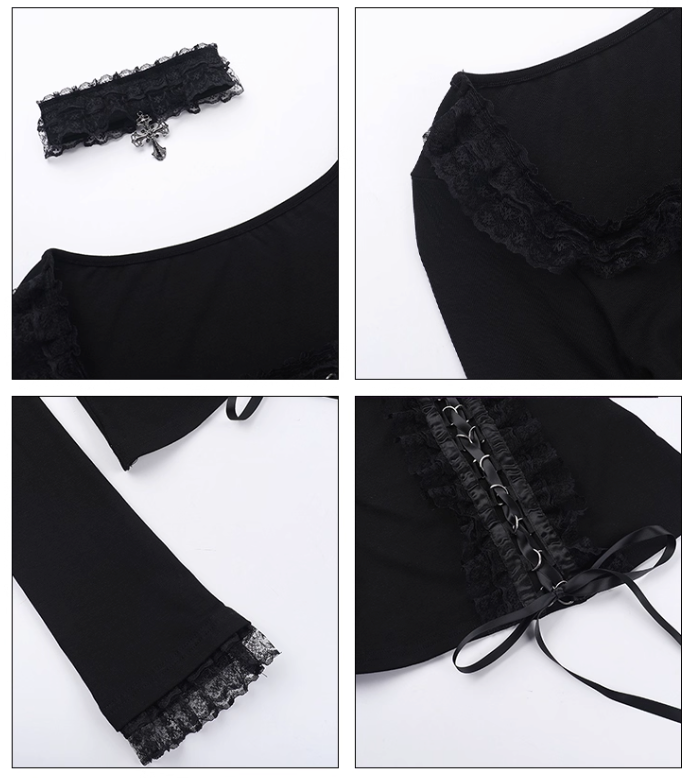 Long Sleeves Gothic Top & Choker Set (TP03)