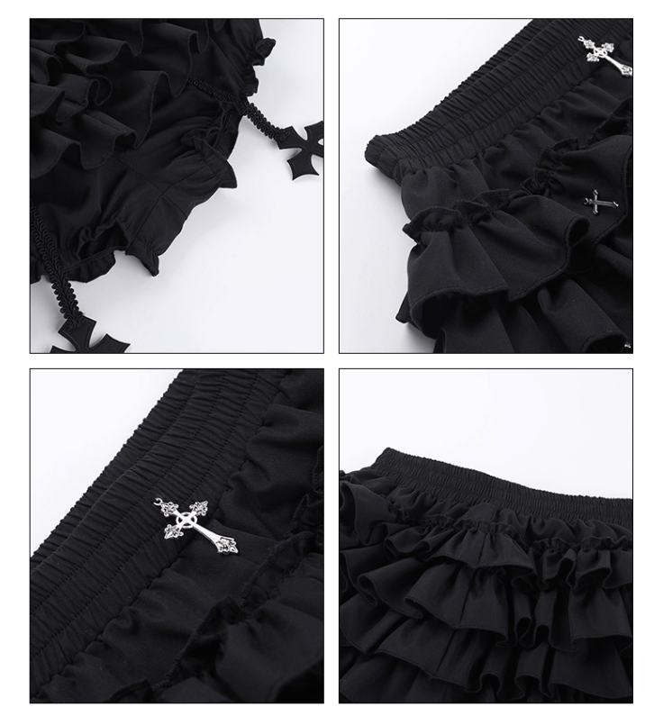 Black Gothic Punk Ruffle Skirt (SK04)