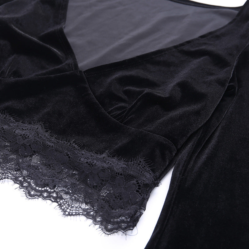 Gothic Style Bell Sleeve Lace Crop Top 92313