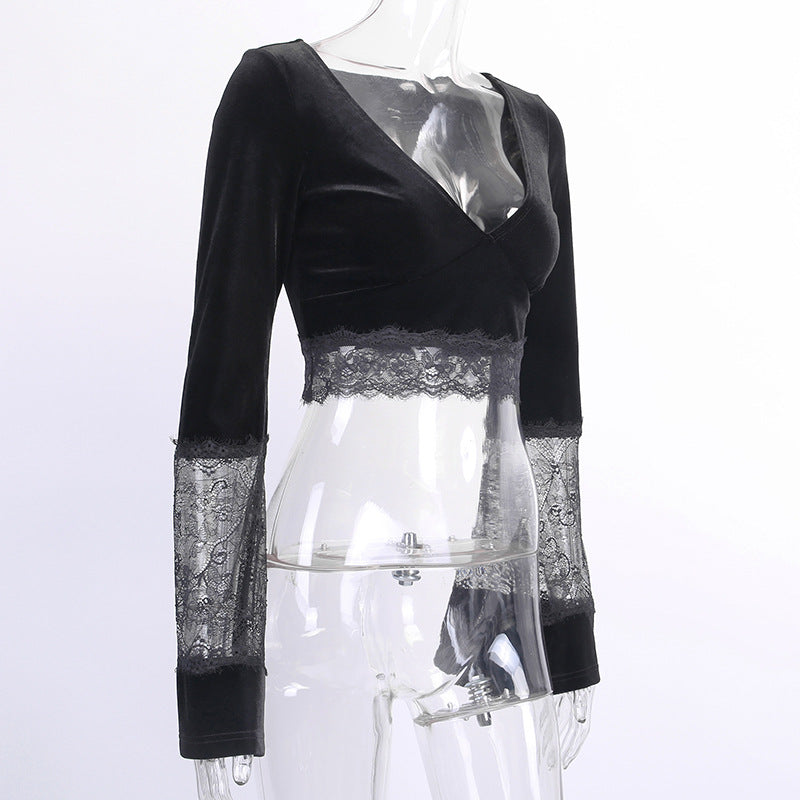 Gothic Style Bell Sleeve Lace Crop Top 92313
