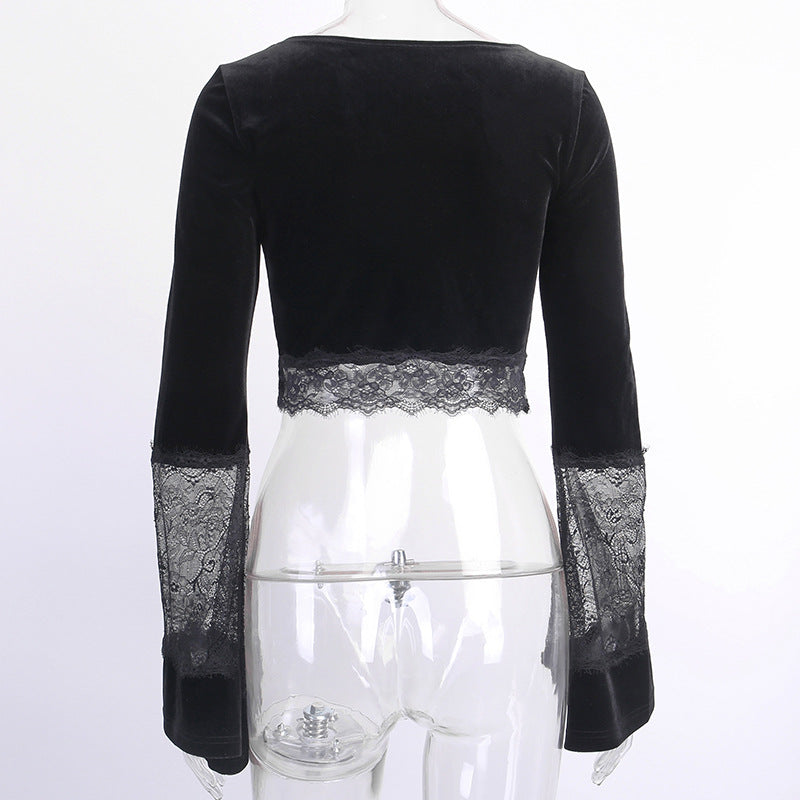 Gothic Style Bell Sleeve Lace Crop Top 92313