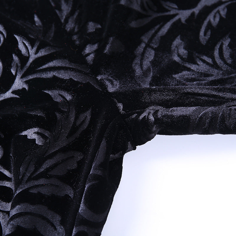 Gothic black velvet embossed flared pants 22404