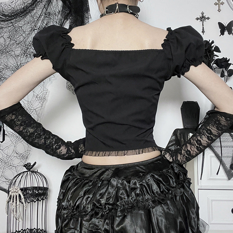 Gothic style off-shoulder short sleeve corset top JY22528