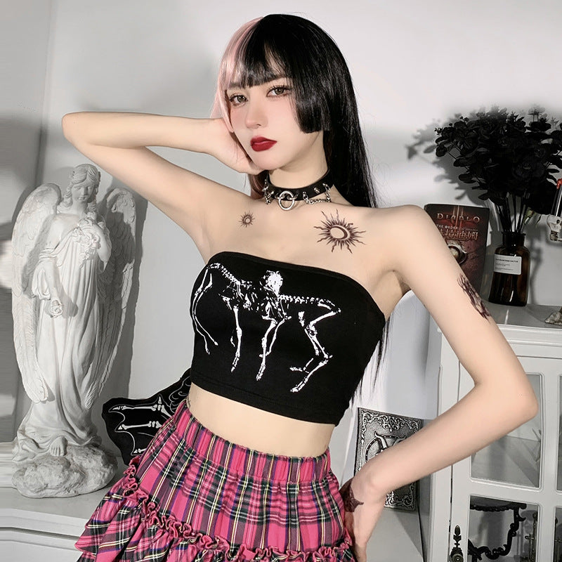 Punk Style Black Print Tube Top SY21318