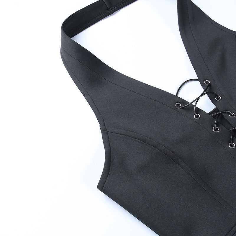 Gothic Style Black Corset Vest Halter Top QY21684