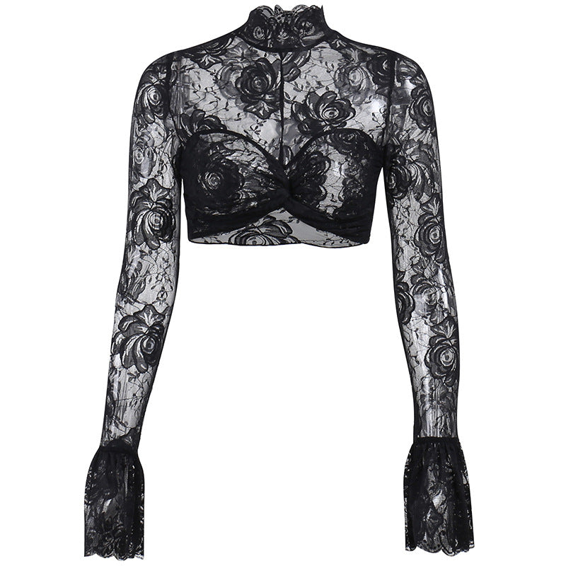 Gothic Black Rose Lace Crop Top CF23079