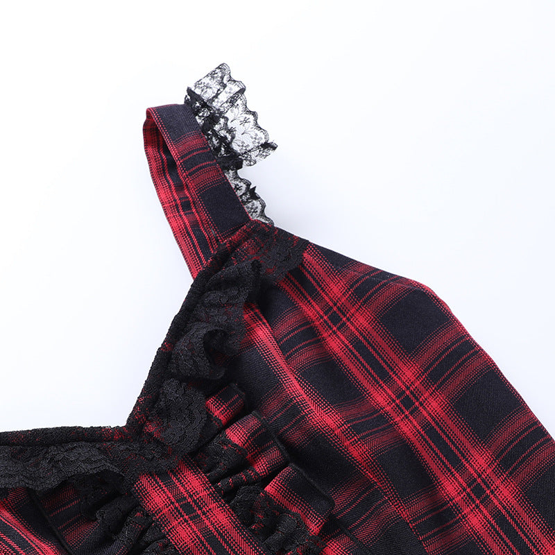 Punk Style Plaid Top & Skirt Set JY21550