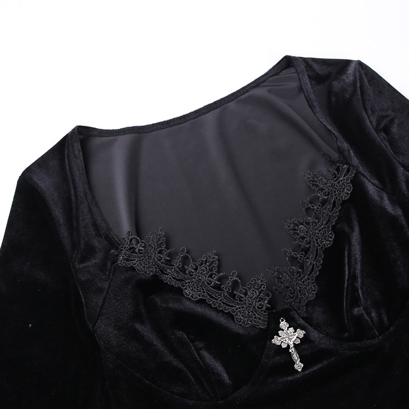 Gothic Long Sleeve Crop Top HY21254