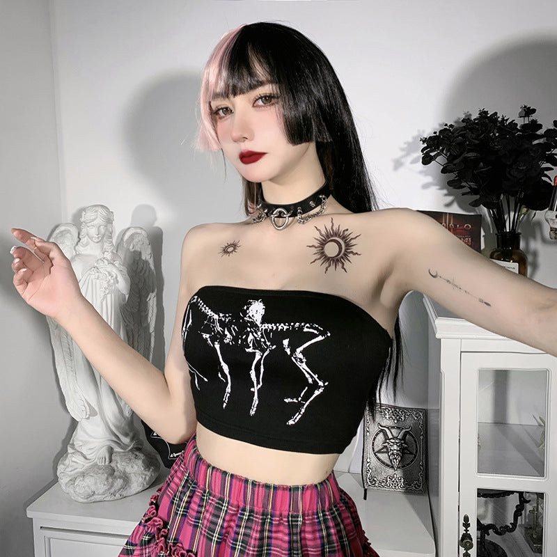 Punk Style Black Print Tube Top SY21318