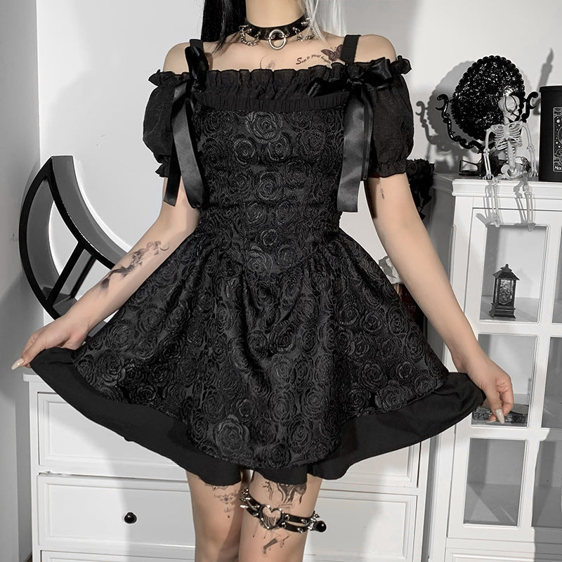 Gothic Black Off-shoulder Mini Dress CC21254