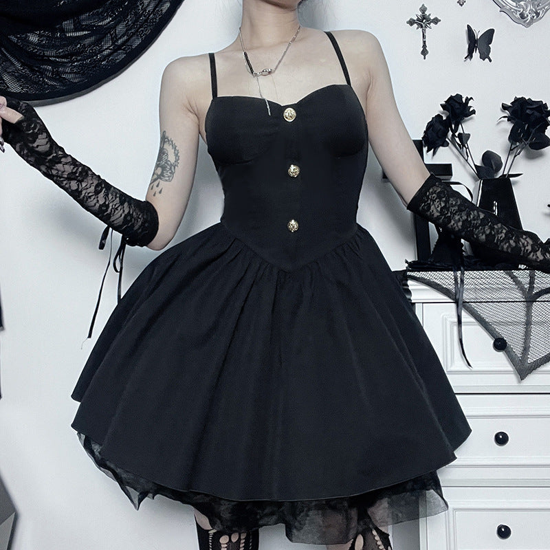 Black Gothic Strappy Lolita Dress CF23002