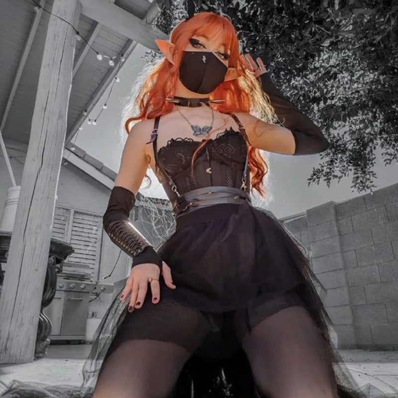 Gothic Dark Seductive Sheer Asymmetrical Skirt CF23078