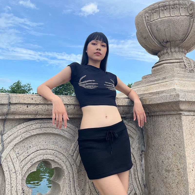 Punk Style Skeleton Hands Crop Top YJ22559
