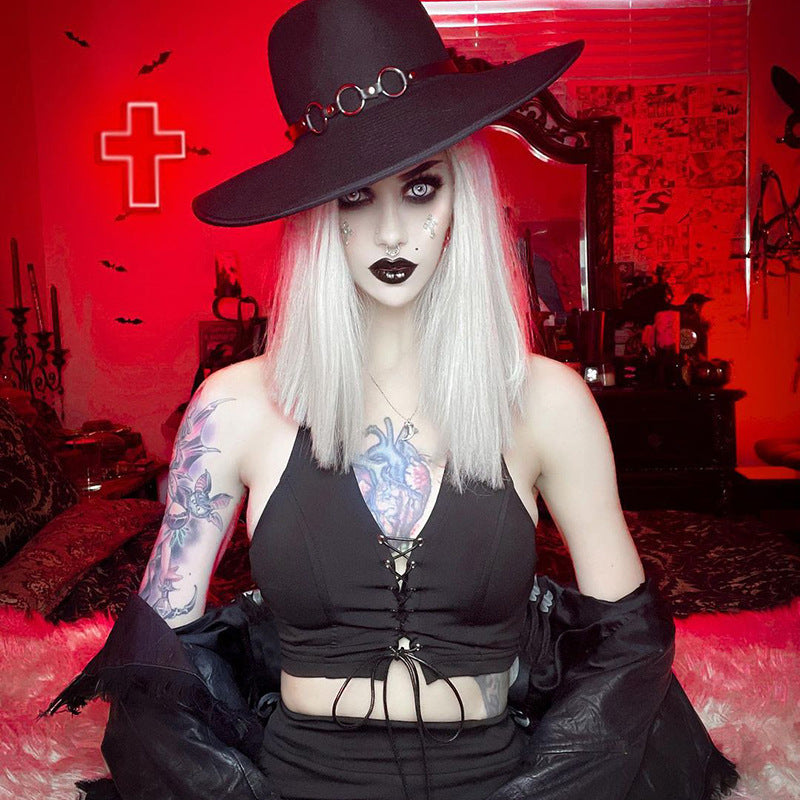Gothic Style Black Corset Vest Halter Top QY21684
