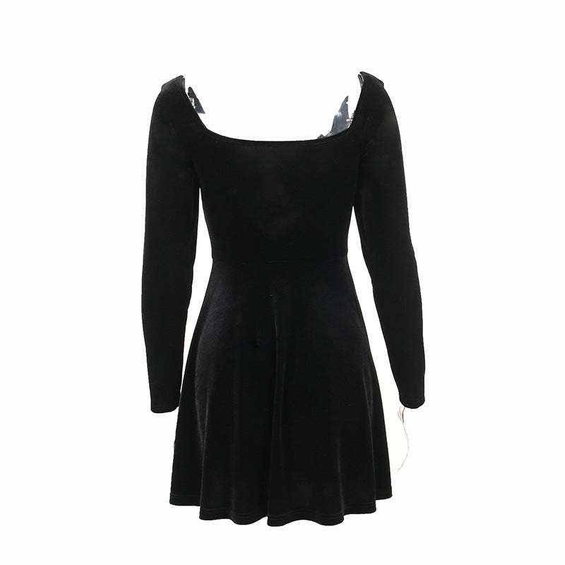 Gothic Style Velvet Spider Web Long Sleeve Dress JY22298