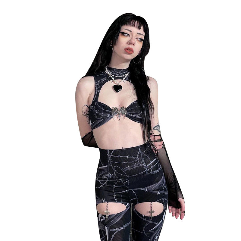Gothic Printed Hollow Out Flare Pants CF23077