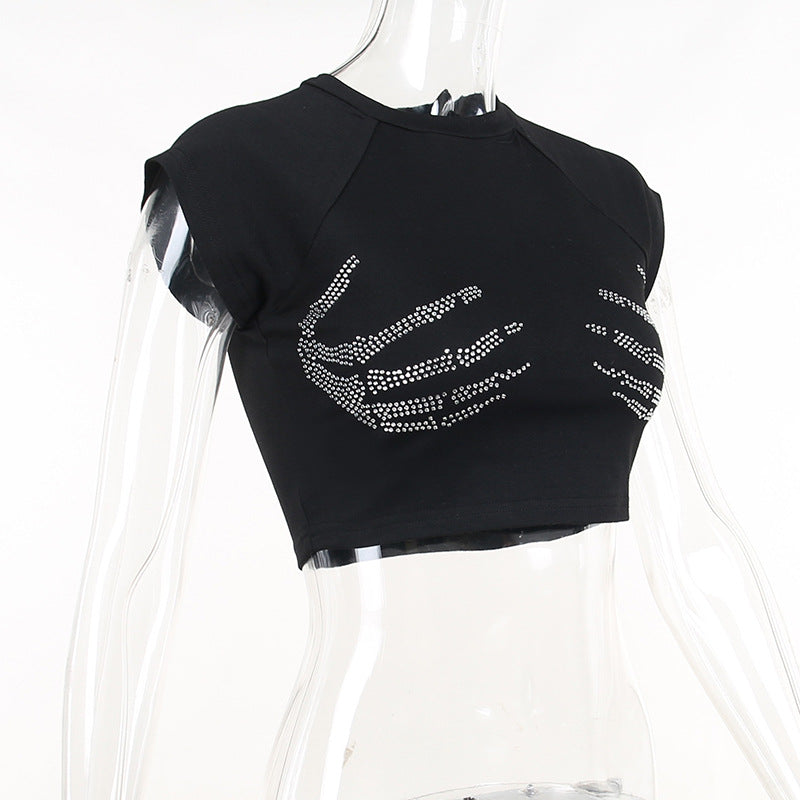 Punk Style Skeleton Hands Crop Top YJ22559
