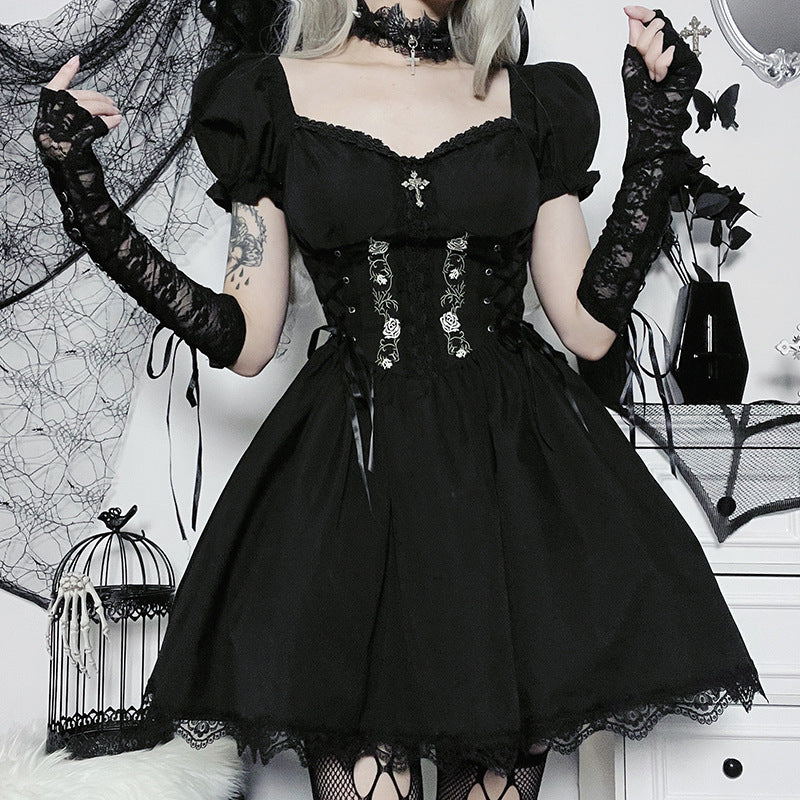 Black Gothic Lolita Corset Short Sleeve Dress JY22527