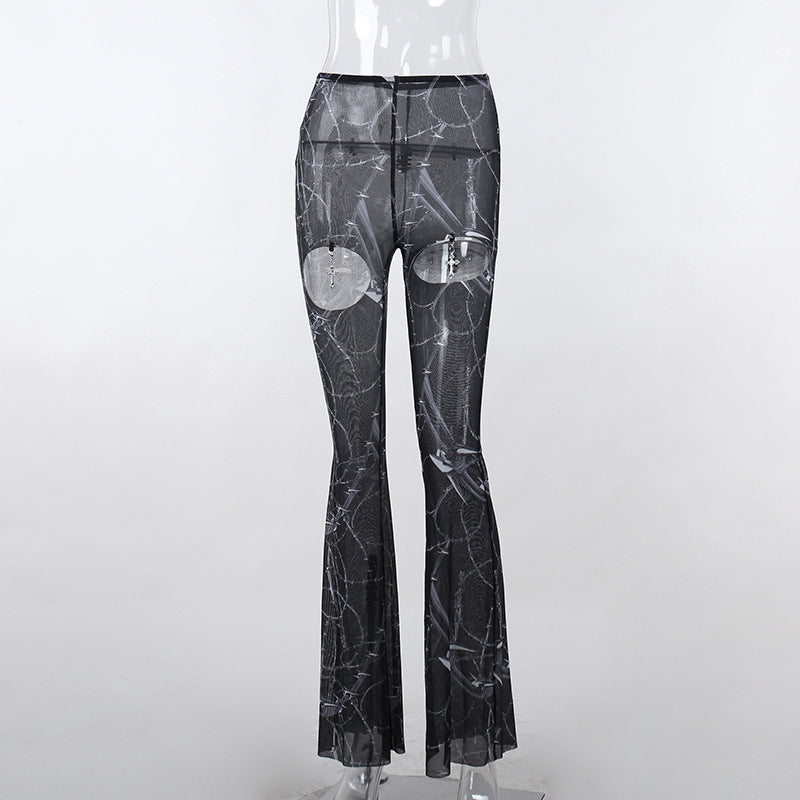 Gothic Printed Hollow Out Flare Pants CF23077