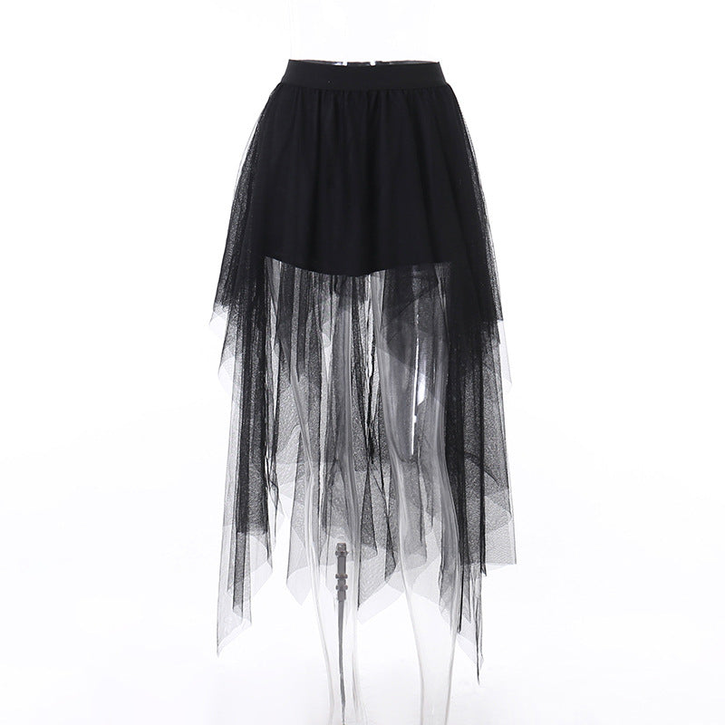 Gothic Dark Seductive Sheer Asymmetrical Skirt CF23078
