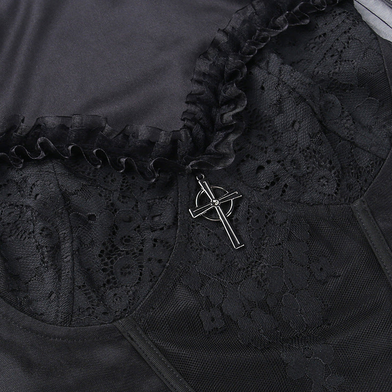 Black Lace Sleeve Gothic Long Sleeve Top HY21507