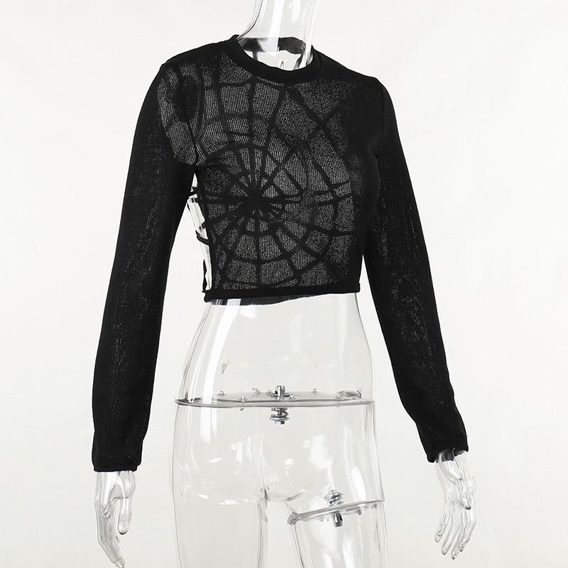 Gothic Style Spider Web Back Long Sleeve Top YJ22571
