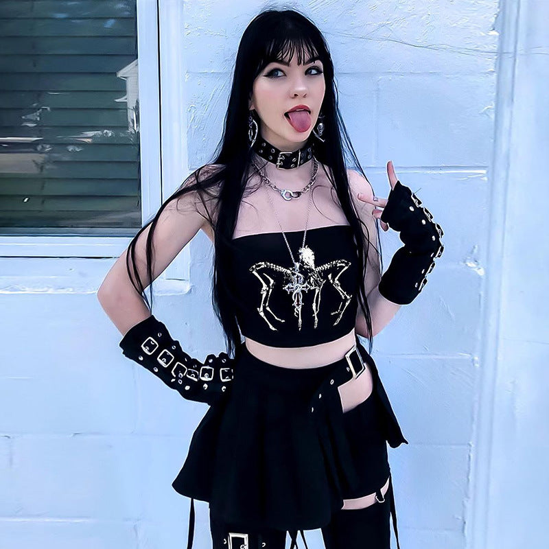 Punk Style Black Print Tube Top SY21318