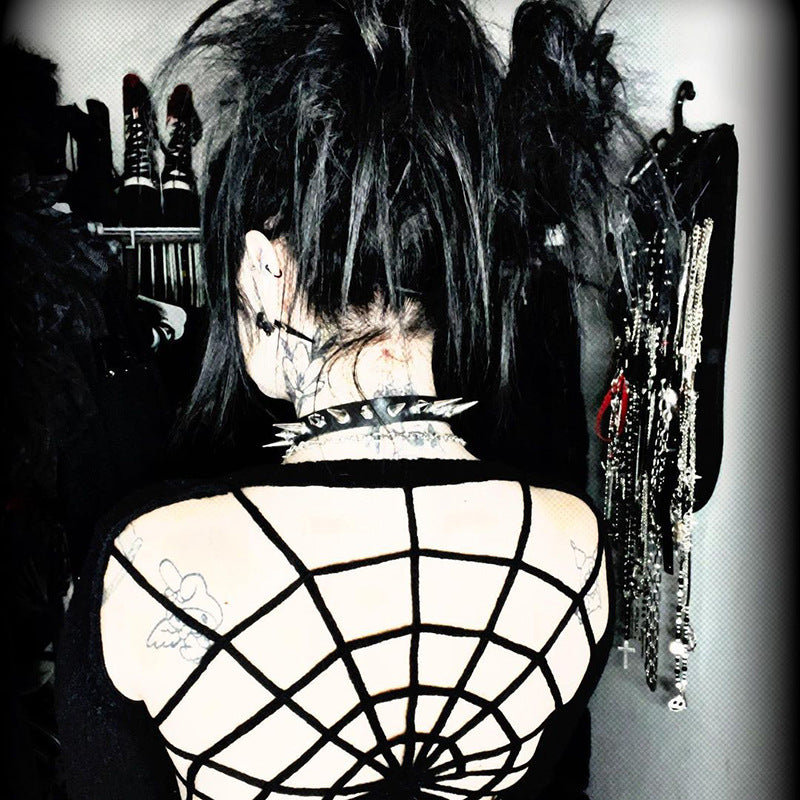 Gothic Style Spider Web Back Long Sleeve Top YJ22571