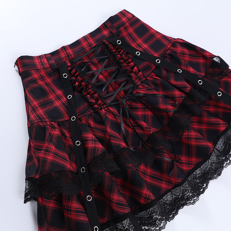 Punk Style Plaid Top & Skirt Set JY21550