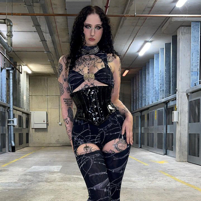 Gothic Printed Hollow Out Flare Pants CF23077